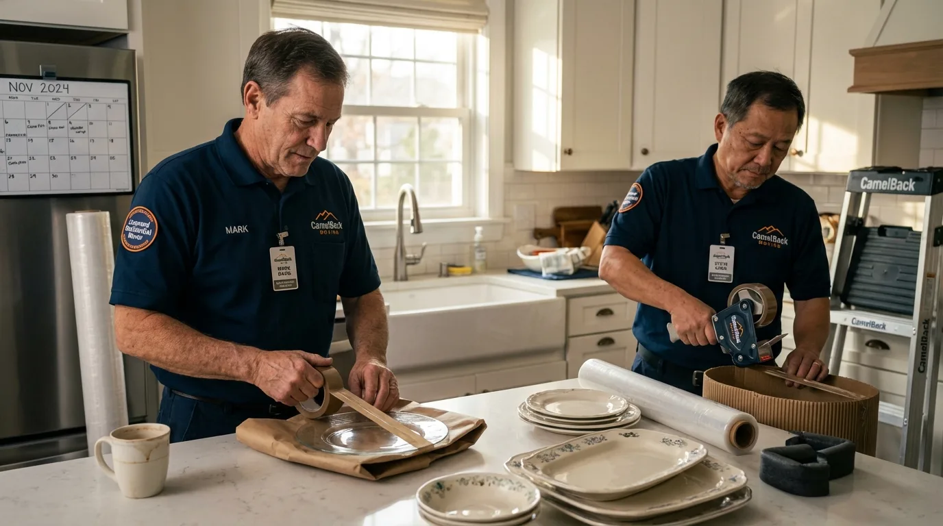 Professional crew packing kitchen dishware in McKinleyville, CA